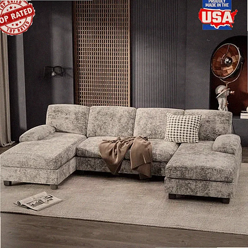 U-Shaped Convertible Sectional Sofa Couch 4 Seat Modular Sleeper W/ Memory Foam
