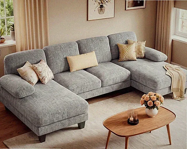 U-Shaped Convertible Sectional Sofa Couch,Fabric Grey