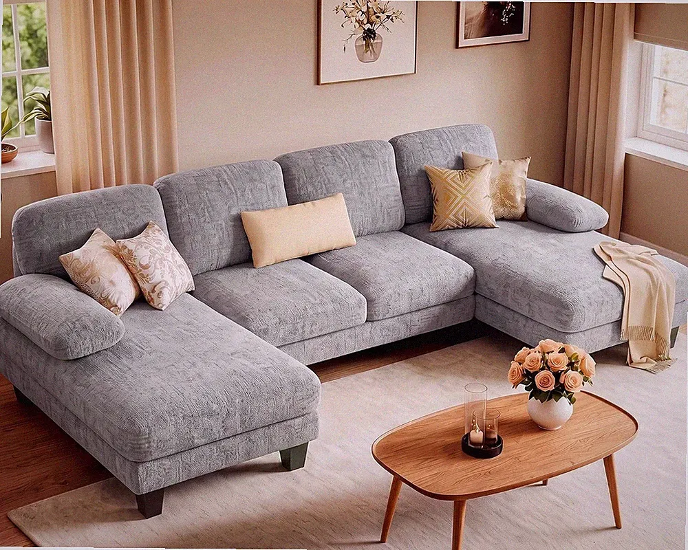 U-Shaped Convertible Sectional Sofa Couch,Fabric Grey