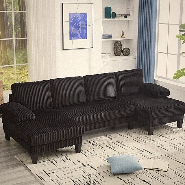 U-Shaped Couch w/Oversized Seat,4-Seat Sofa w/Double Chaise,Comfortable and sp