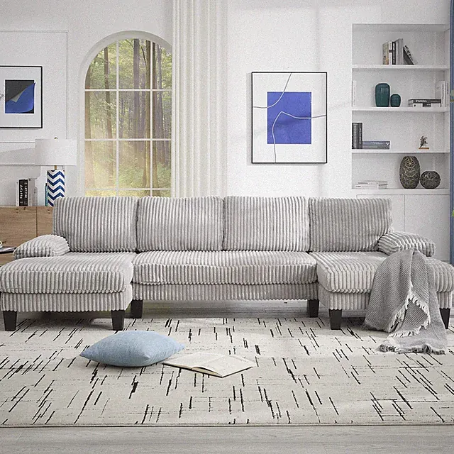 U-Shaped Couch w/Oversized Seat,4-Seat Sofa w/Double Chaise,Comfortable and spa