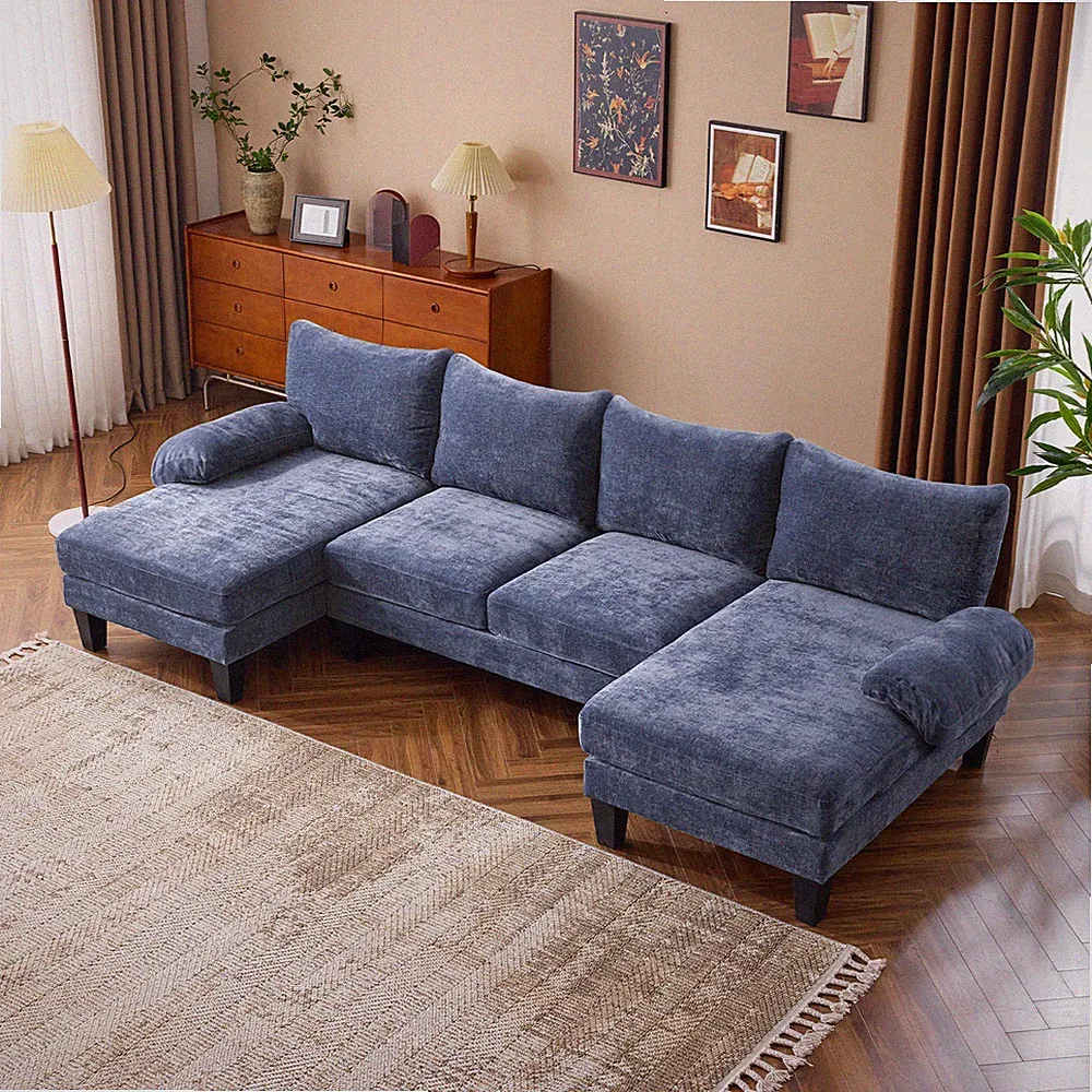 U Shaped Couch with Double Chaise 4-Seat Sofa Set for Living Room Apartment