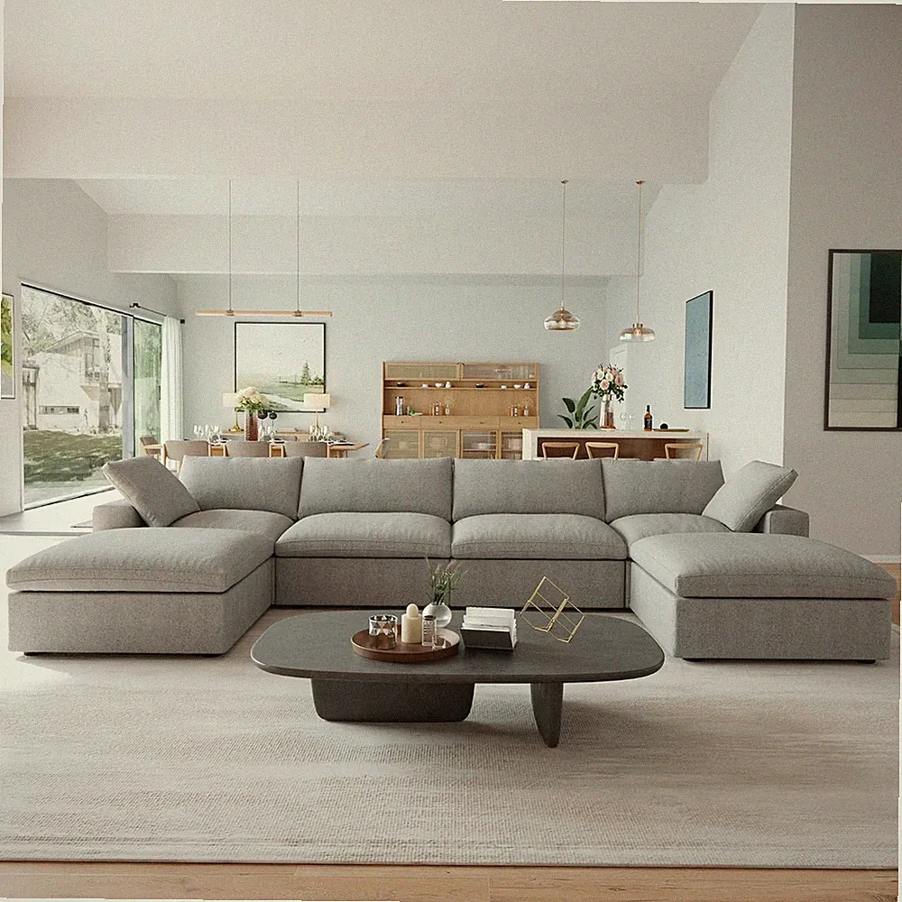 U-Shaped Couches for Living Room, 6-Seats Modular Convertible Sectional Sofa Cou