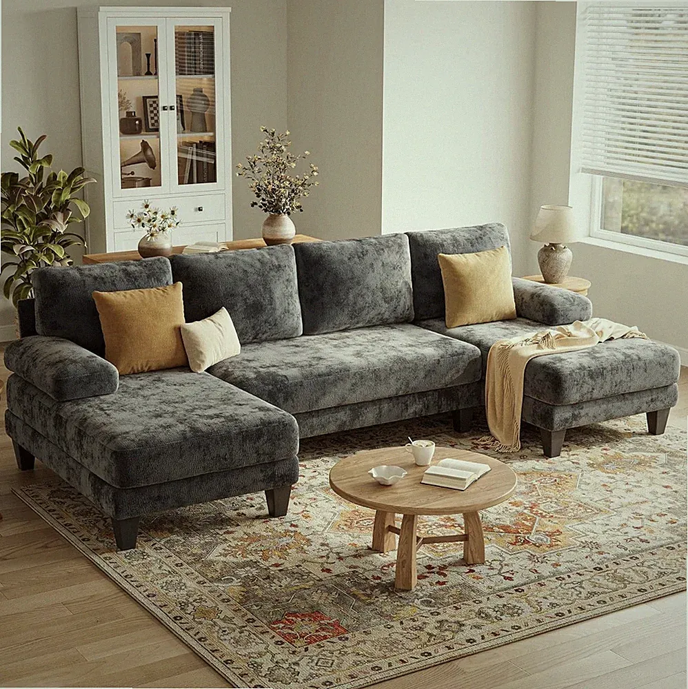 U Shaped Dark Grey Couch Sofa