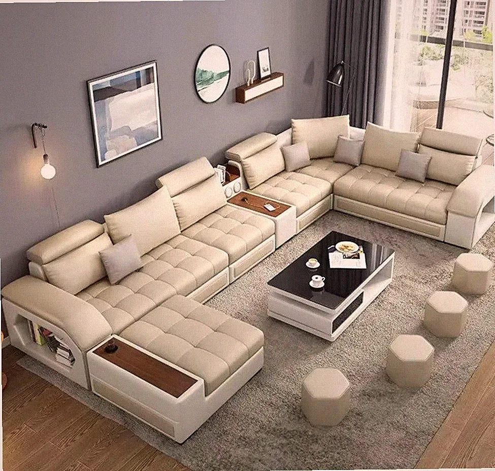 U- Shaped Leather Sectional Sofa