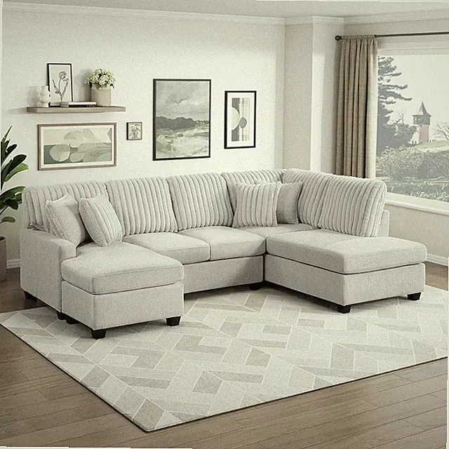 U-Shaped Modern Sectional Sofa with Reversible Cushions & 4 Pillows, Tupe