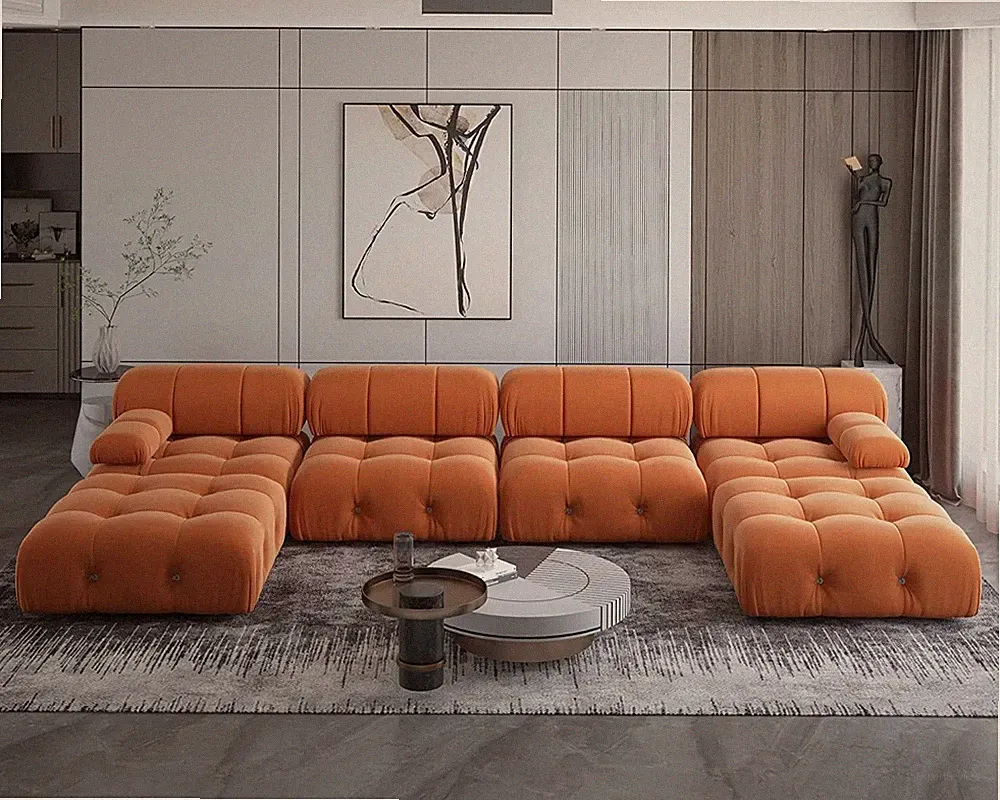U-Shaped Modular Sectional Couch, 138"" Minimalist Velvet Sofas, Convertible Cou