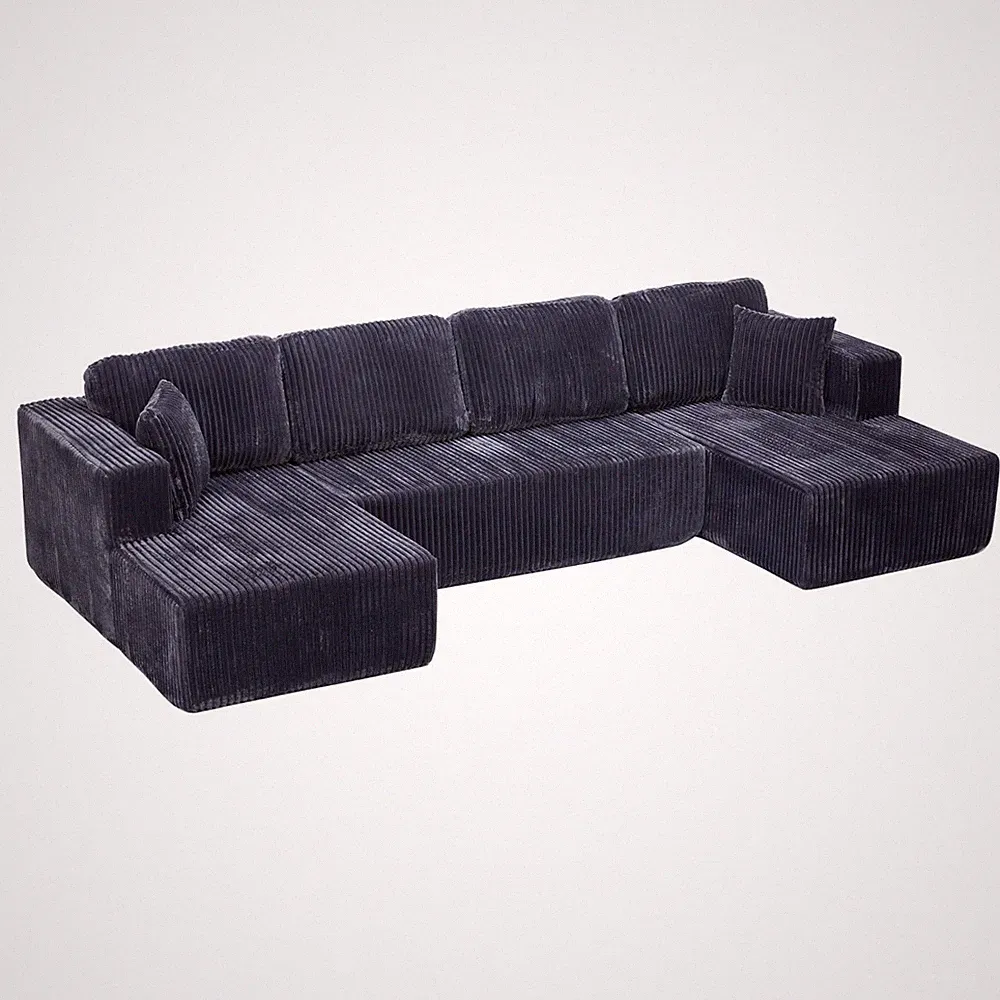 U-Shaped Modular Sectional Sofa 130" Corduroy 4-Seat Sleeper Chaise Dark Grey