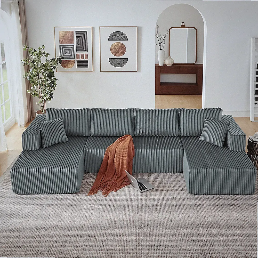 U Shaped Modular Sectional Sofa,132" Comfy Compressed Cloud Couch w/Side Pocket