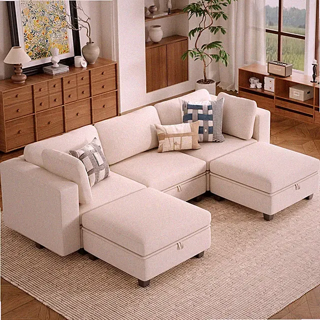 U Shaped Modular Sectional Sofa, Comfy Convertible Sectional Couch