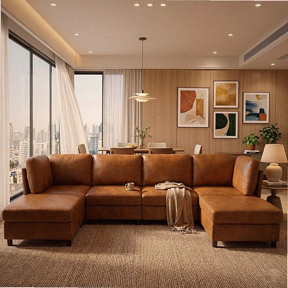 U-shaped Modular Sectional Sofa Modern Foil Fabric Sofa Couch for Living Room
