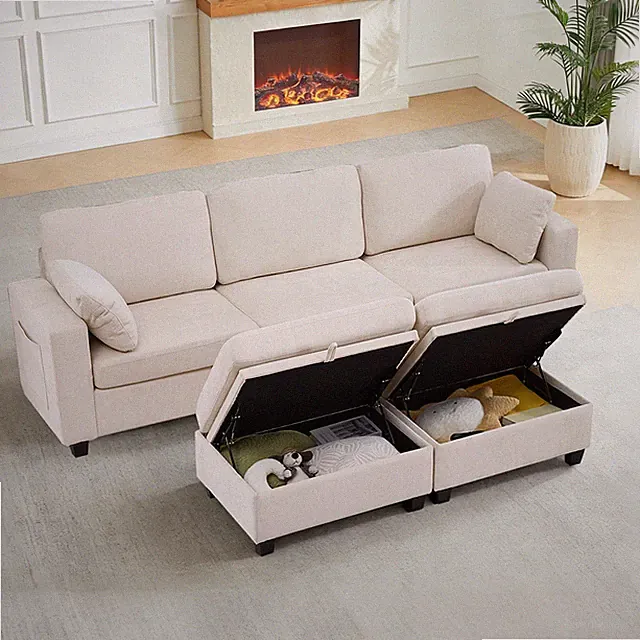 U Shaped Modular Sectional Sofa Set with Ottoman, USB Charging Port&Side Pockets