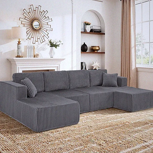 U-Shaped Modular Sectional Sofa [SIZE UPGRADED], Modern Minimalist Corduroy Co
