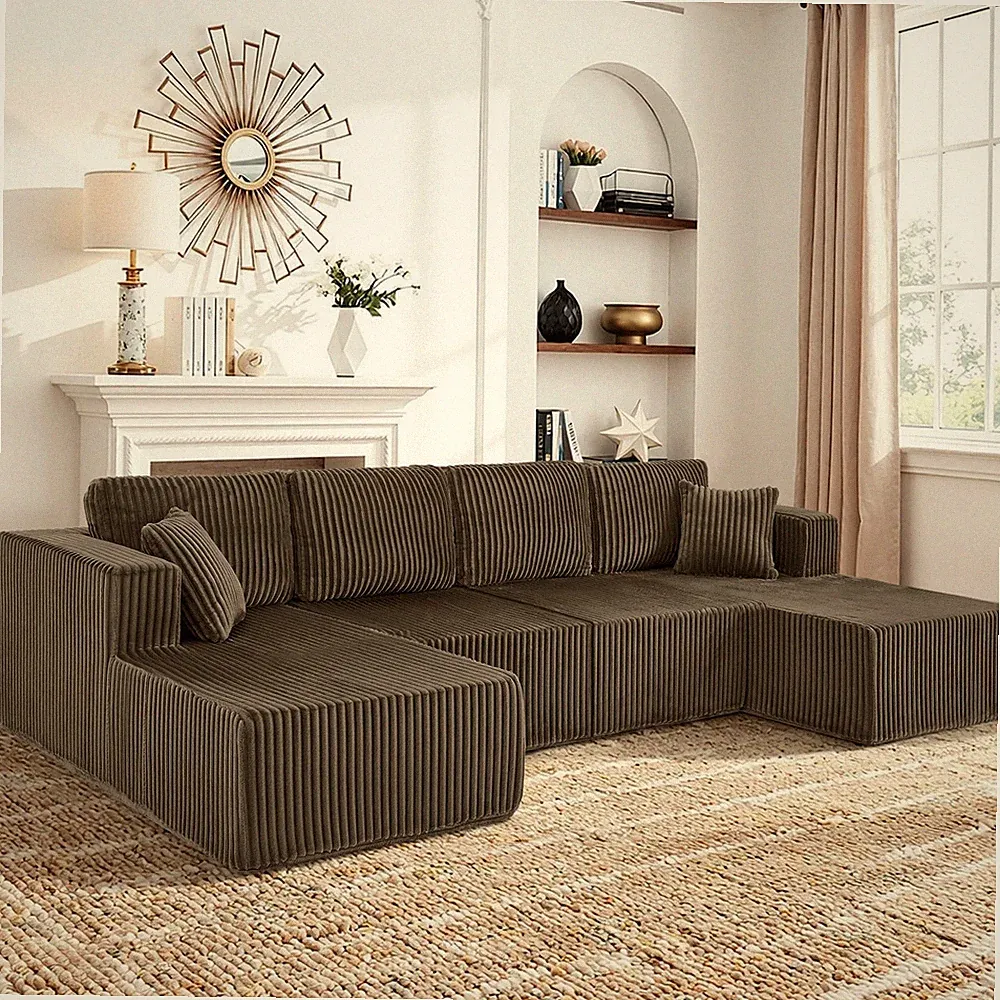 U-Shaped Modular Sectional Sofa [SIZE UPGRADED], Modern Minimalist Corduroy Comp