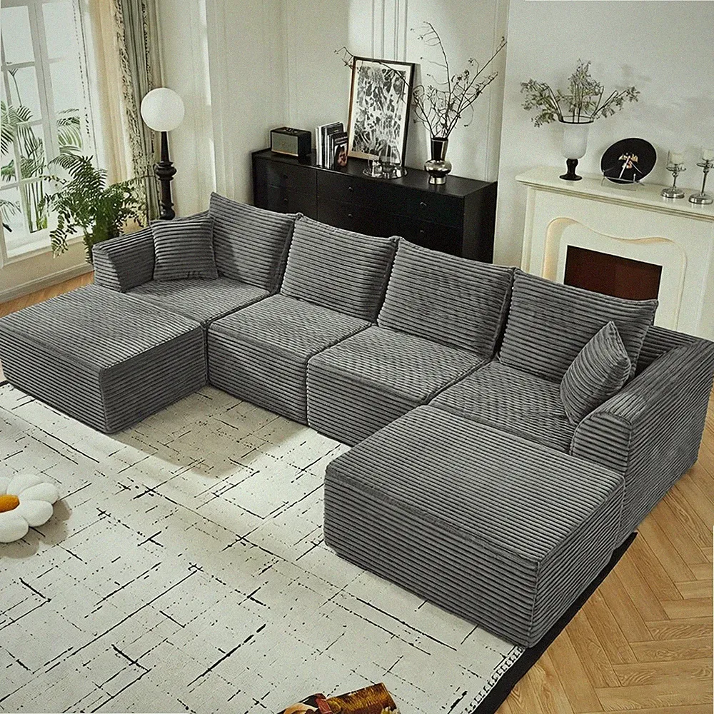 U-Shaped Modular Sectional Sofa w/ Memory Foam, Grey, No Assembly