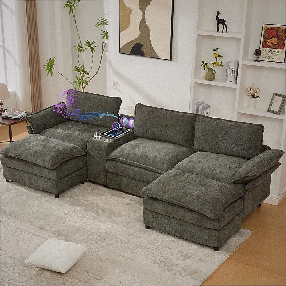U-Shaped Modular Sectional Sofa w/ Storage, Charging & Bluetooth Speakers