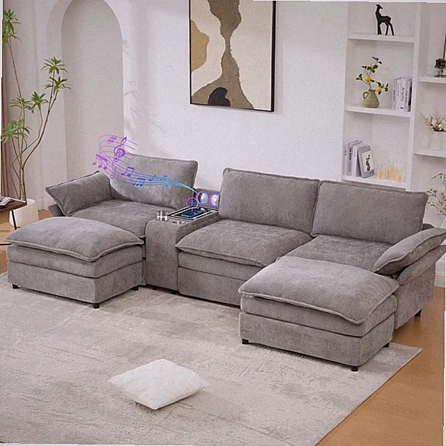 U-Shaped Modular Sectional Sofa w/ Storage, Wireless Charging & Speakers