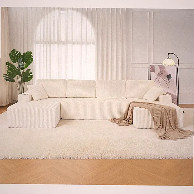 U-Shaped Modular Sectional Sofa, Wide Corduroy Cloud Couch with Pocket Spring &