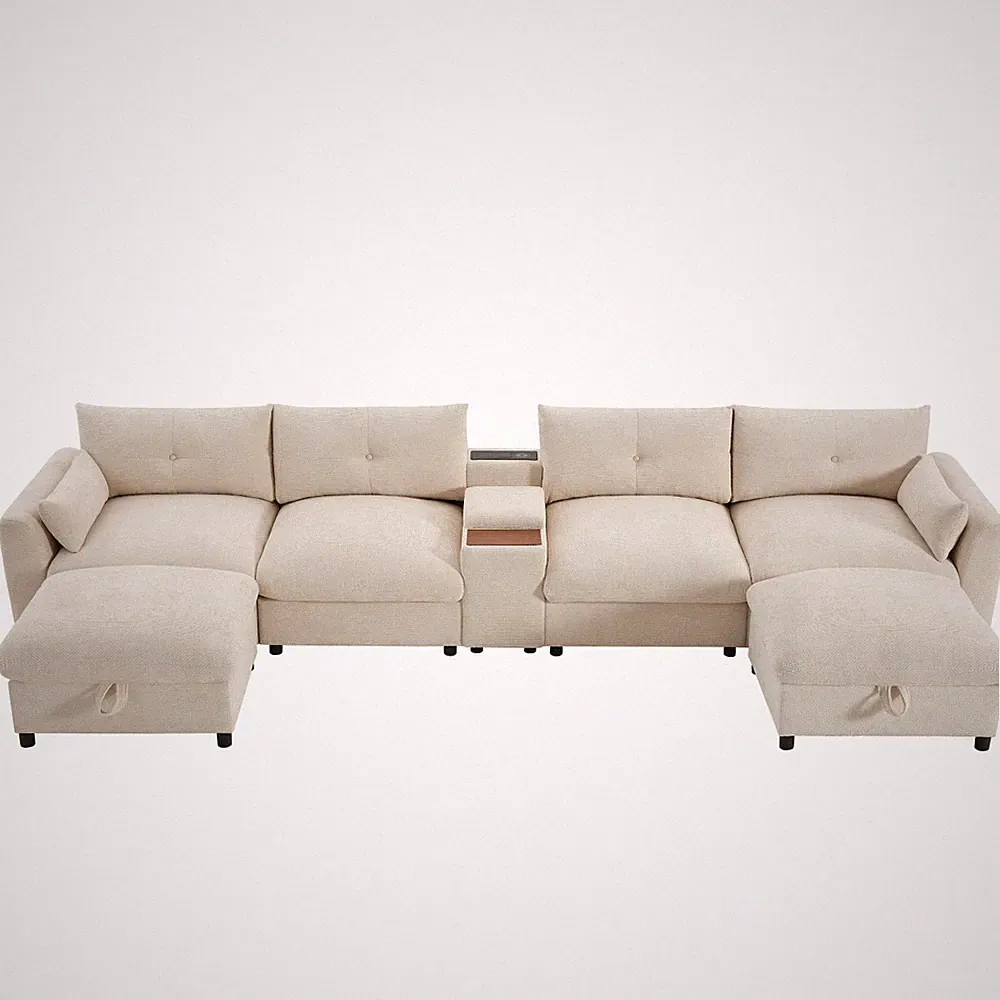 U-Shaped Modular Sectional Sofa with Storage Ottoman Console Cup Holder Charger