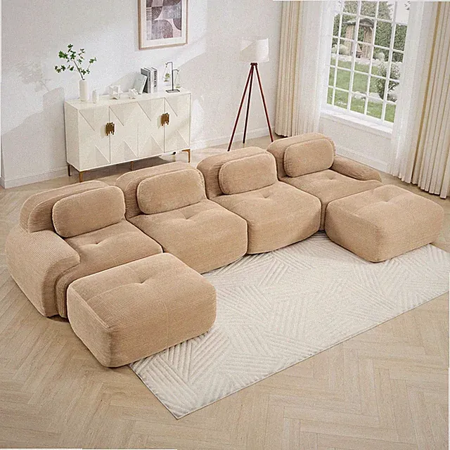 U-shaped modular sofa no assembly breathable corduroy fabric 32D high-resilie