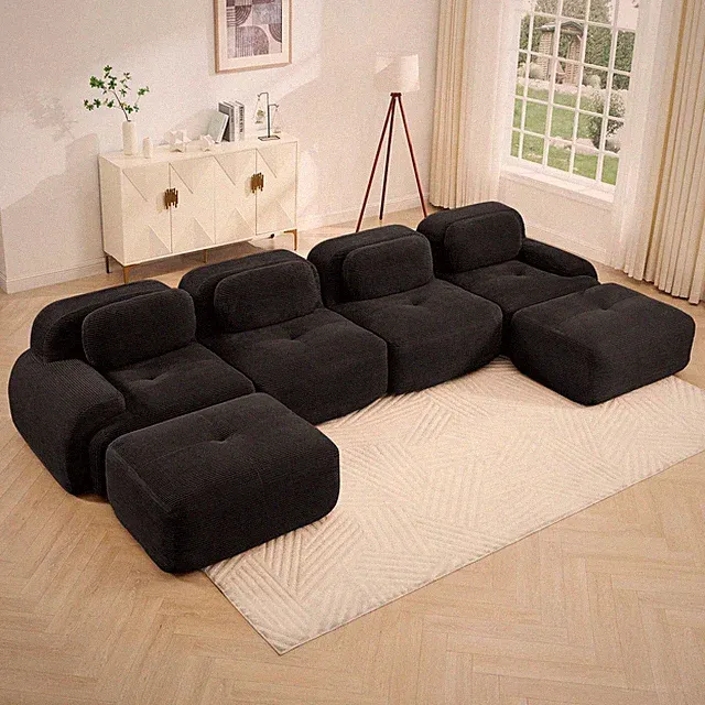 U-shaped modular sofa no assembly breathable corduroy fabric 32D high-resilien
