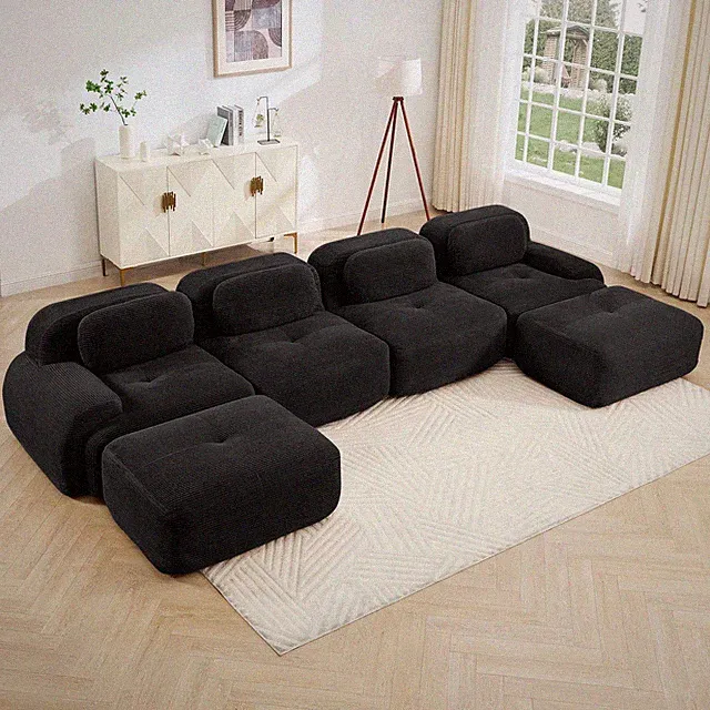 U-shaped modular sofa no assembly breathable corduroy fabric 32D high-resilien