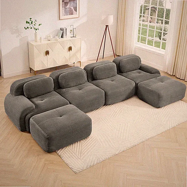U-shaped modular sofa no assembly breathable corduroy fabric 32D high-resilience