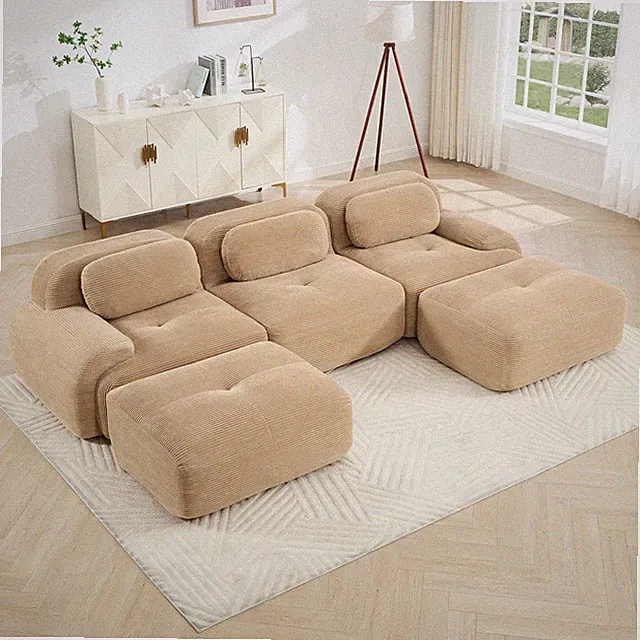 U-shaped modular sofa premiumCorduroy Fabric fabric no assembly anti-slip desi