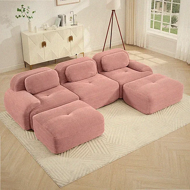 U-shaped modular sofa premiumCorduroy Fabric fabric no assembly anti-slip desig