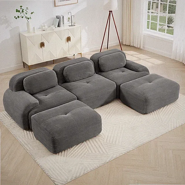 U-shaped modular sofa premiumCorduroy Fabric fabric no assembly anti-slip desig