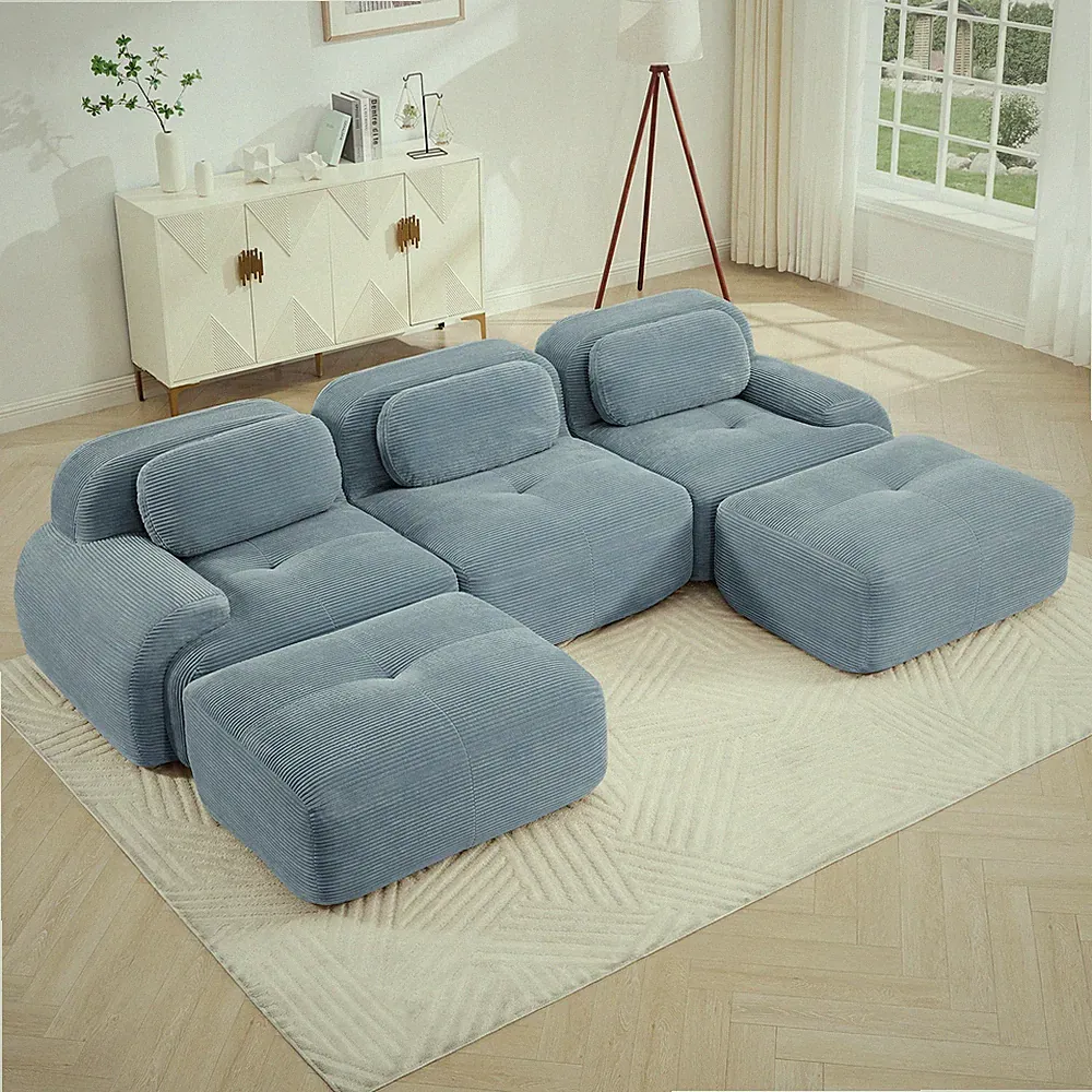 U-shaped modular sofa premiumCorduroy Fabric fabric no assembly anti-slip design