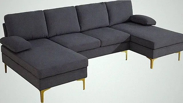 U-Shaped Modular Sofa with Pillows - Cozy Off-Grey Flannel Couch