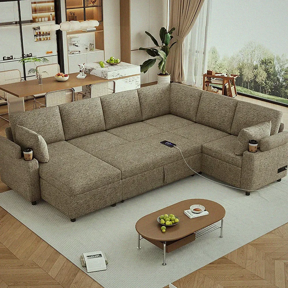 U Shaped Pull Out Sleeper Sectional Sofa Bed Modern Corner Convertible Sleeper C