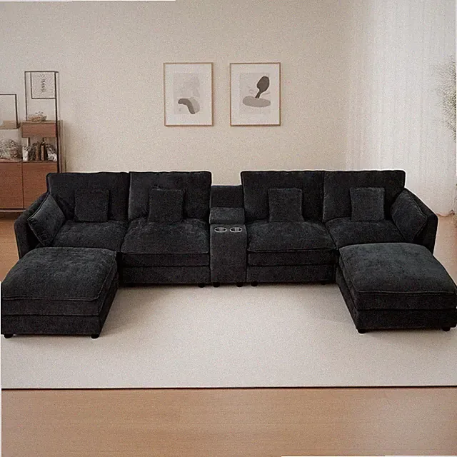 U Shaped Sectional Cloud Couch for Living Room,144" Comfy Fluffy Modular Sofa wi