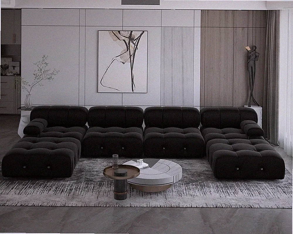 U-Shaped Sectional Couch, 138'' Deep 4-Seat Couches, Minimalist Teddy Velvet Sec