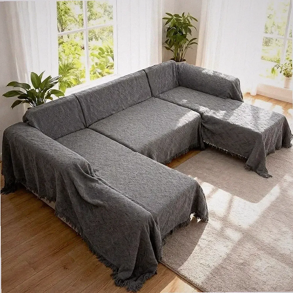 U Shaped Sectional Couch Covers, 3 Pieces Couch Cover for Sectional Sofa