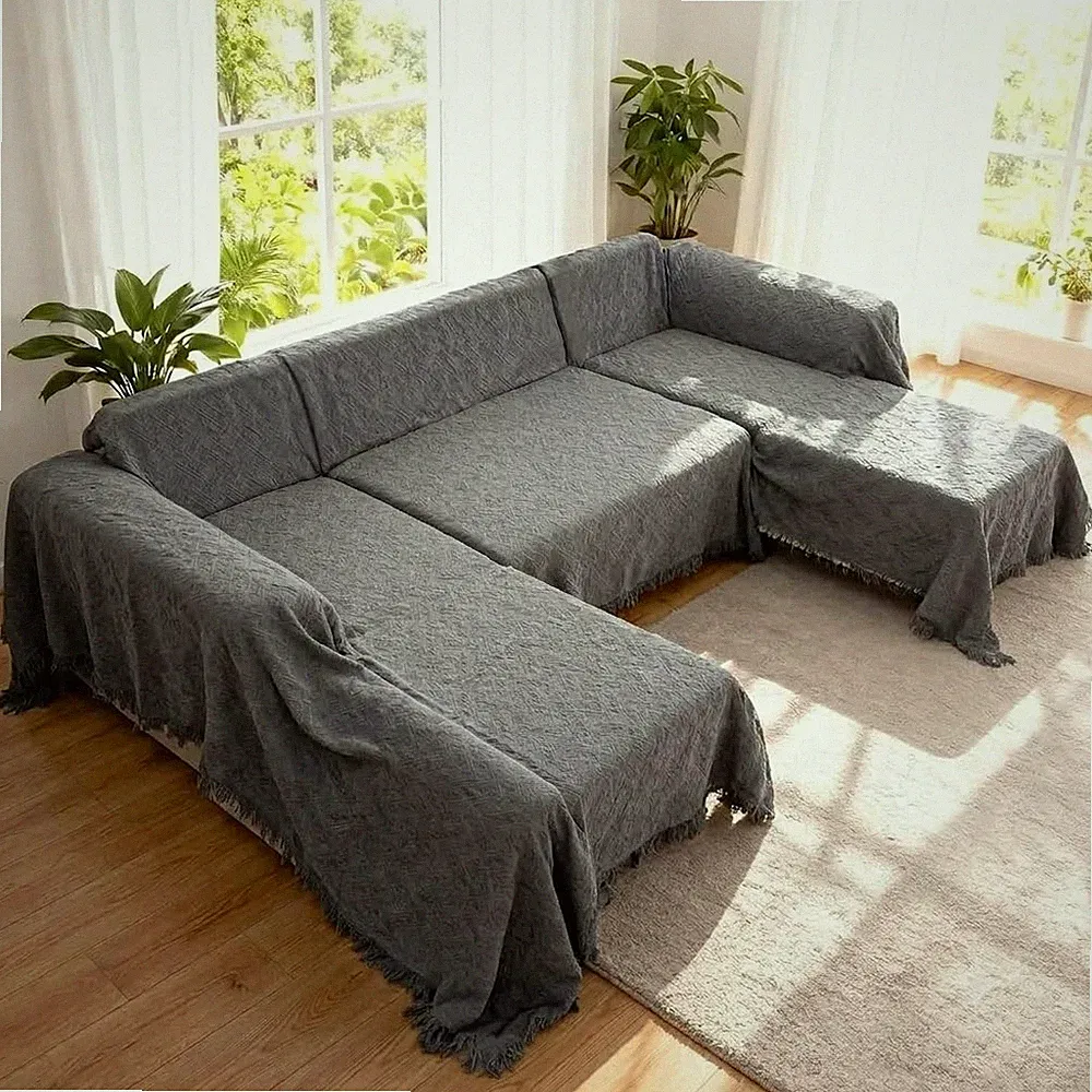 U Shaped Sectional Couch Covers, 3 Pieces Couch Cover for Sectional Sofa, Was...