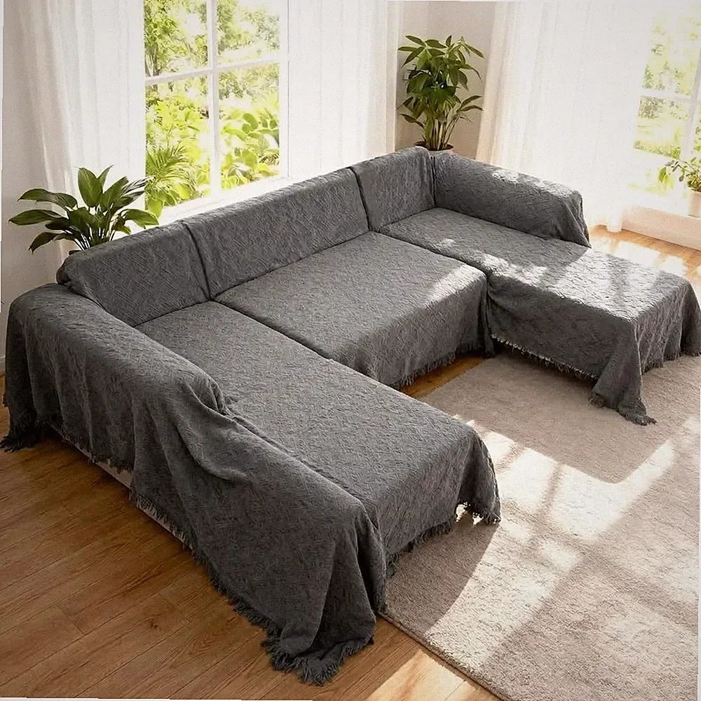 U Shaped Sectional Couch Covers, 3 Pieces Couch Cover for Sectional Sofa, Washab