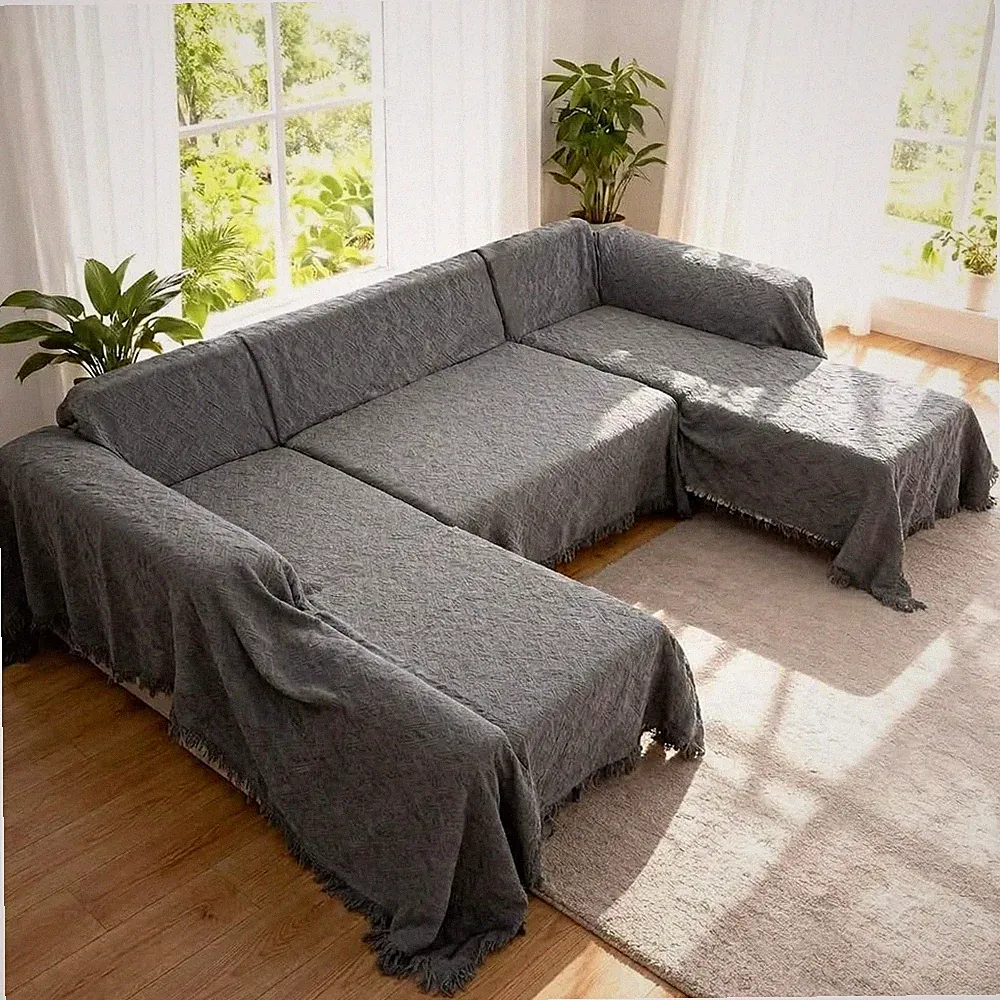 U Shaped Sectional Couch Covers, 3 Pieces Couch Cover for Sectional Sofa, Washab