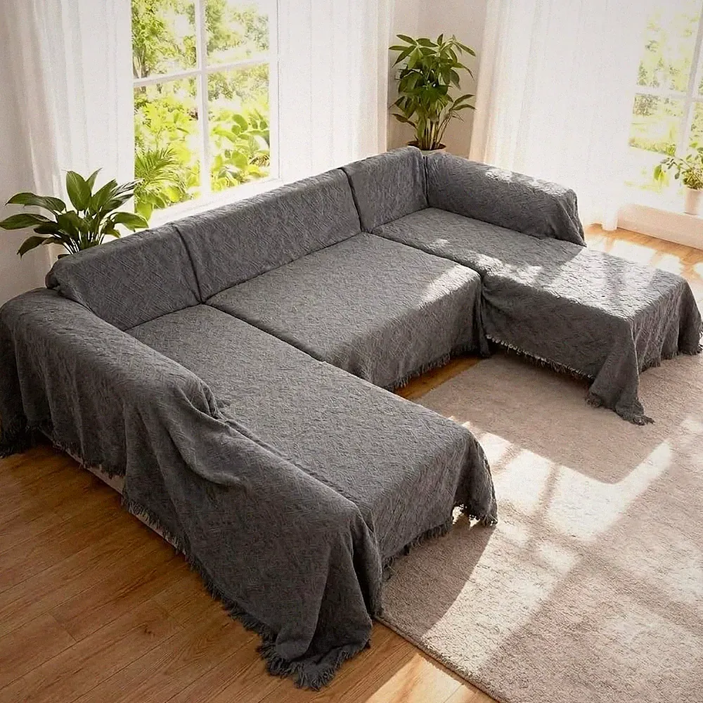 U Shaped Sectional Couch Covers, 3 Pieces Couch Cover for Sectional Sofa, Washab