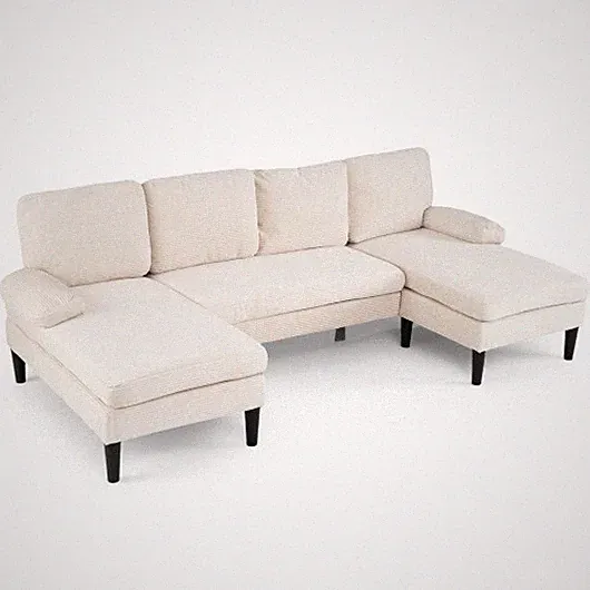 U-shaped Sectional Couch with Double Chaise for Living Room-Beige