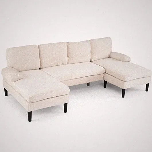 U-shaped Sectional Couch with Double Chaise for Living Room-Beige - Color: Beige