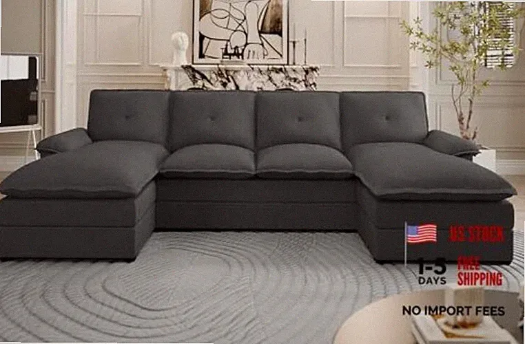 U Shaped Sectional Couches for Living Room,110" Modern Big Sofa Couch Black