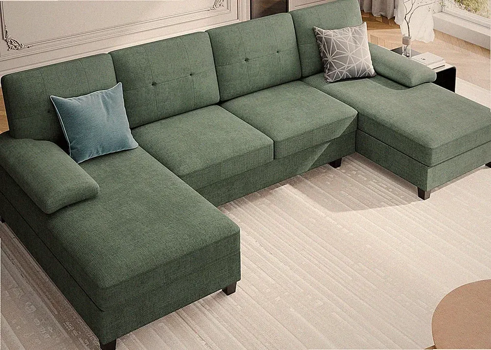 U-Shaped Sectional Couches for Living Room, 4 Seat Sofa with 105 Inch, Green