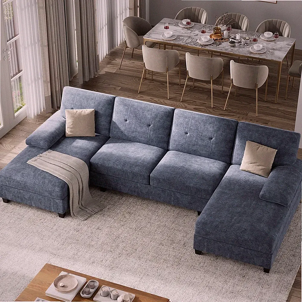 U-Shaped Sectional Couches for Living Room 4 Seat Sofa with Double Chaise