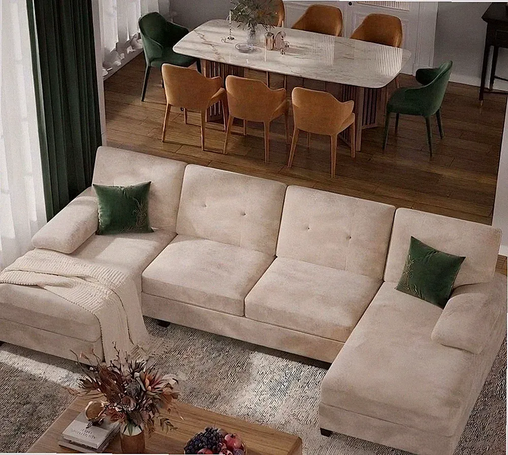 U-Shaped Sectional Couches for Living Room, 4 Seat Sofa with Double Chaise Lo...