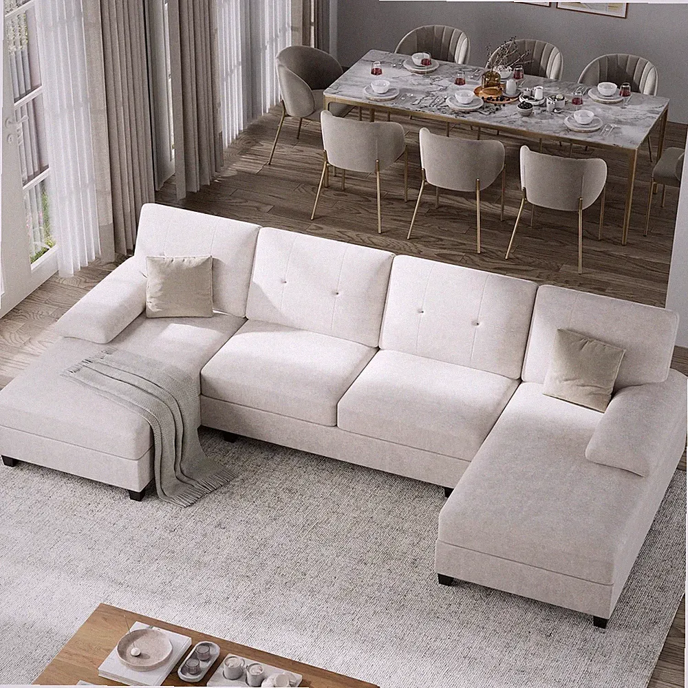U-Shaped Sectional Couches for Living Room, 4 Seat Sofa with Double Chaise Loung
