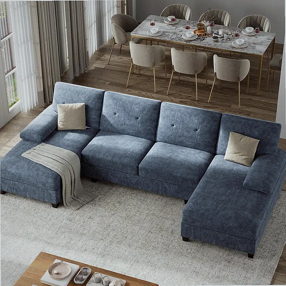 U-Shaped Sectional Couches for Living Room, 4 Seat Sofa with Double Chaise Loung