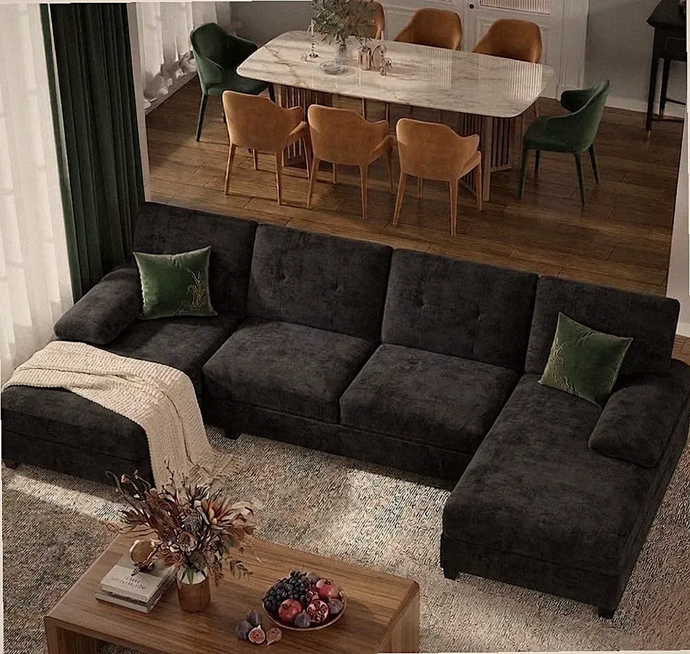 U-Shaped Sectional Couches for Living Room, 4 Seat Sofa with Double Chaise Loung