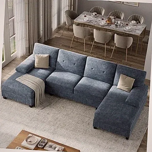 U-Shaped Sectional Couches for Living Room, 4 Seat Sofa with Double Dark Grey